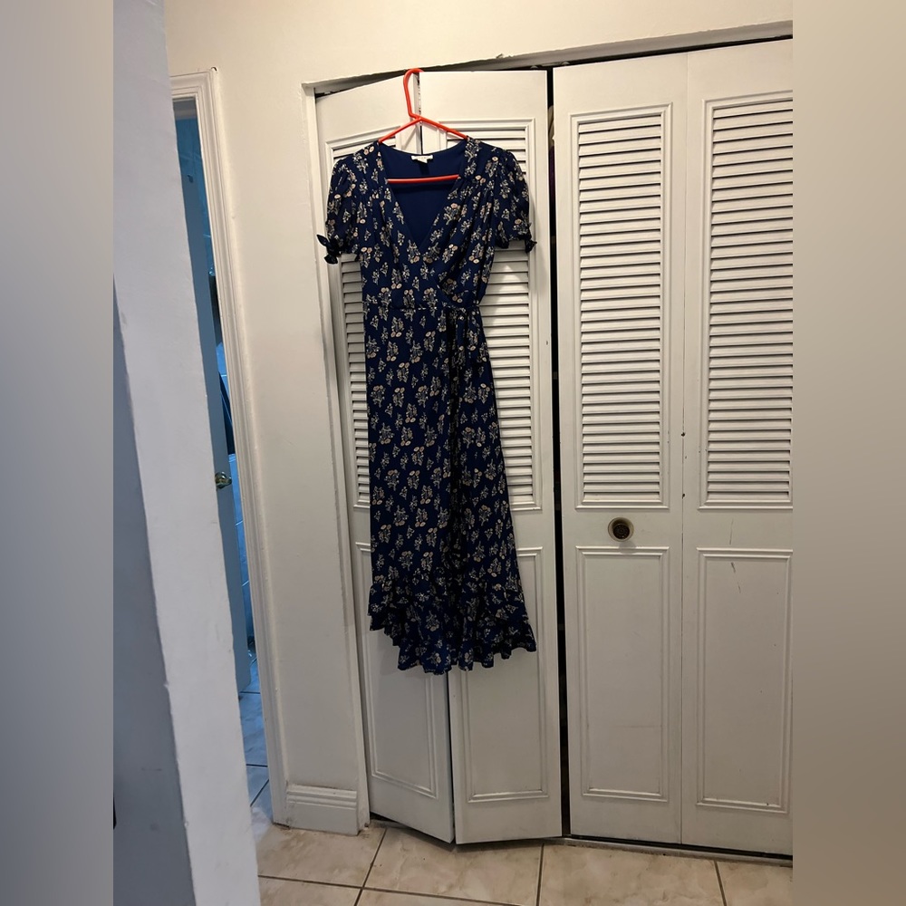 Francesca’s Miami Navy Blue Floral Wrap Around Dress
